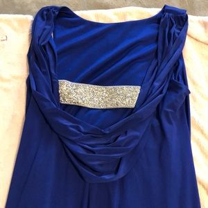 Form fitting blue dress with sequin back